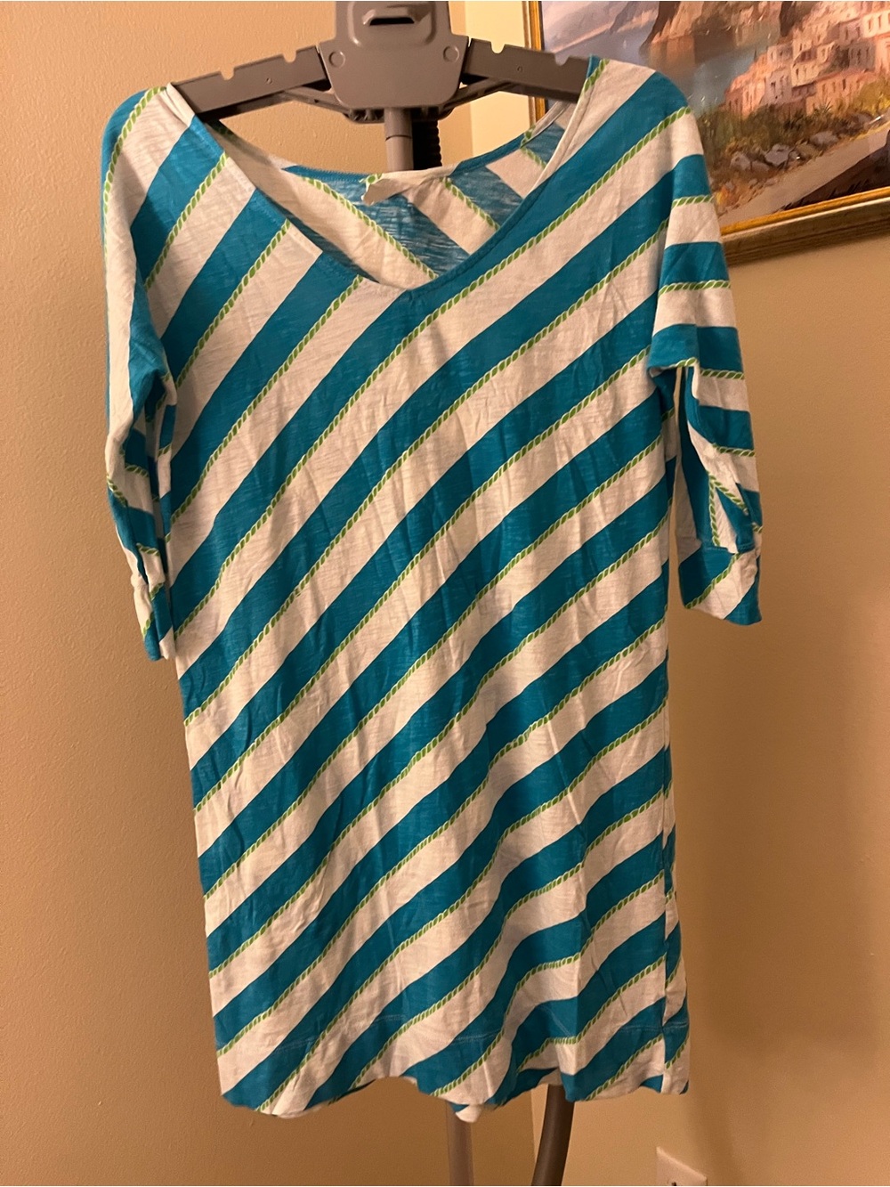 Lilly Pulitzer Teal, White & Lime-Accent Striped Dress/Cover-Up